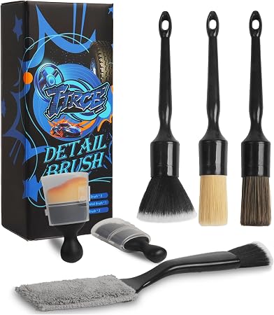 6PCS Car Detailing Brush Set, Boars Hair Car Detailing Brushes, Ultra Soft No Scratch Interior Detail Brush, Car Duster,