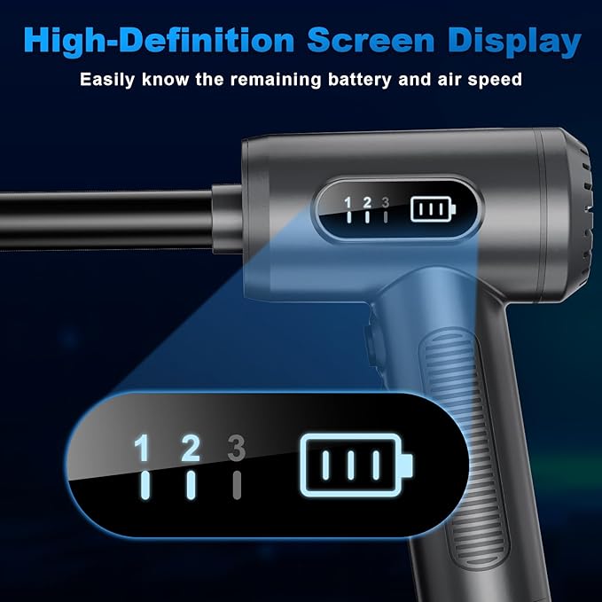 Compressed Air Duster-3 Gear Adjustable 100000RPM Electric Air Duster with LED Light, Rechargeable Cordless Air Blower for Keyboard Electric Devices Cleaning. Replaces Compressed Air Cans (Grey)