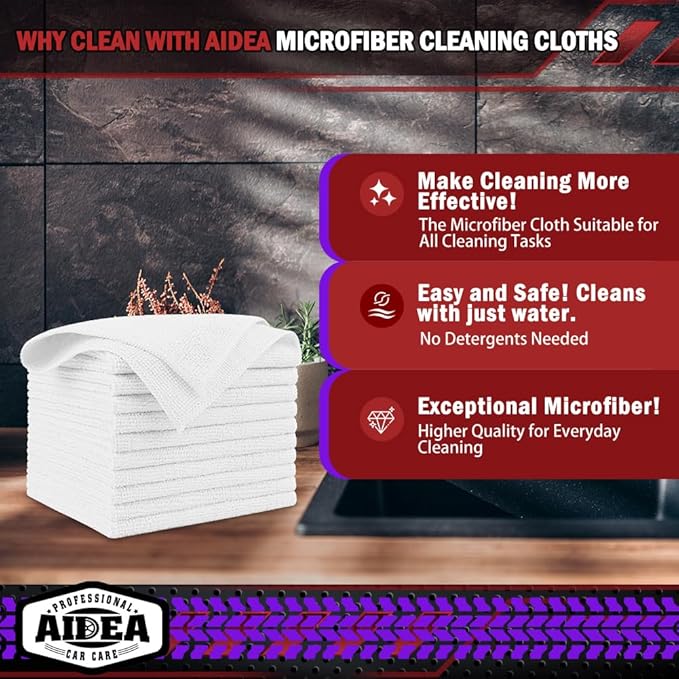 AIDEA Microfiber Cleaning Cloth White 150PK, Microfiber Towels for Cars, Premium Car Cloth, Dusting Cloths Lint Free Cleaning Rags for SUVs, House, Kitchen, Window, Workshops,12×12"