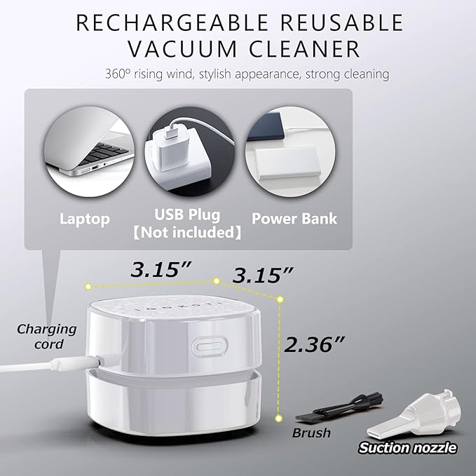 IGOKOTI Mini Desktop Vacuum Cleaner, USB Charging Keyboard Vacuum Cleaner with Pattern, Detachable and Portable Mini Vacuum for Desk, Cordless Desk Vacuum for Cleaning, Dust, Crumbs, Computer