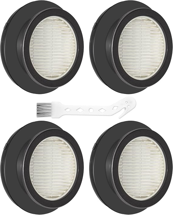 4 Pack X7A HEPA Filter Replacements Compatible with SunSare X7A-US Cordless Stick Vacuum Cleaner with Touch Screen and SunSare X7A Handheld Vacuum Cleaners for Home, 4 HEPA Filters, 1 Cleaning Brush - Cleanova