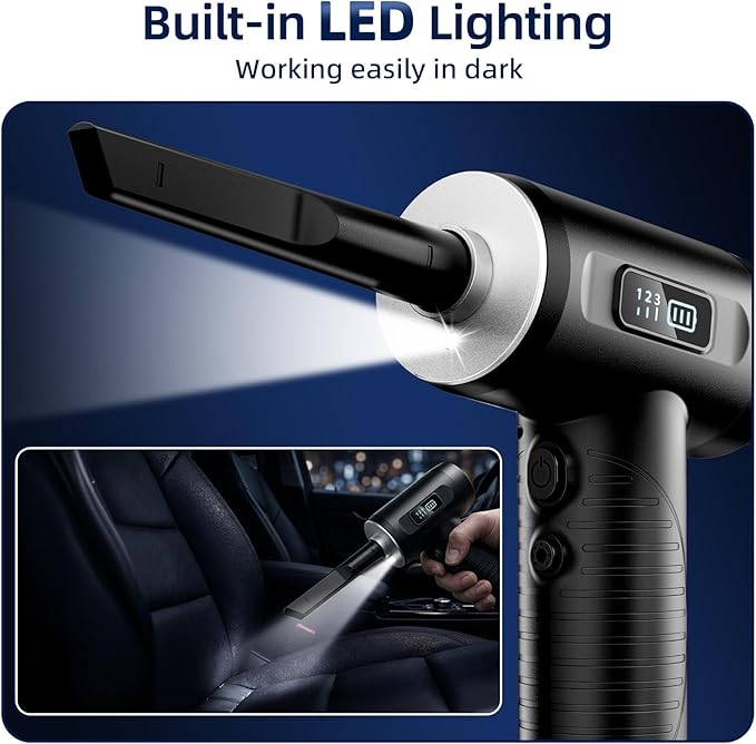 Compressed Air Duster, 100000RPM Super Power Electric Air Duster with LED Light, 3-Gear Adjustable Rechargeable Cordless Air Blower for Keyboard Car House Electric Devices Cleaning Outdoor