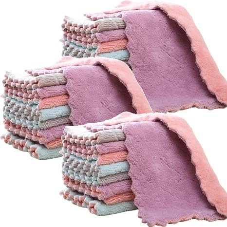 24 Pack Kitchen Cloth, Microfiber Dish Towels Washcloths, Super Absorbent Coral Velvet Dishtowels, Premium Cleaning Clot