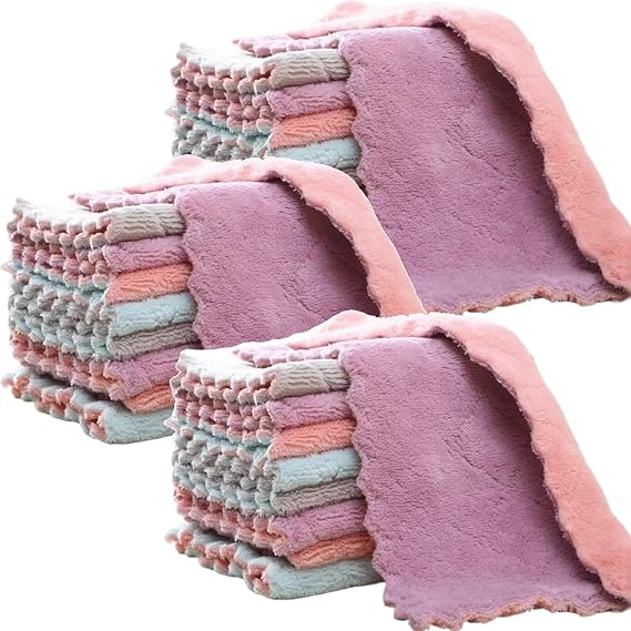 24 Pack Kitchen Cloth, Microfiber Dish Towels Washcloths, Super Absorbent Coral Velvet Dishtowels, Premium Cleaning Clot