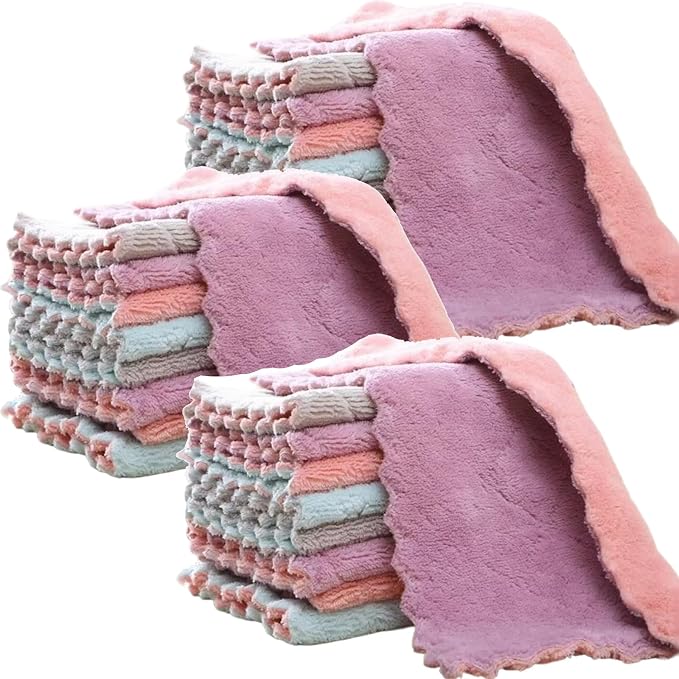 24 Pack Kitchen Cloth, Microfiber Dish Towels Washcloths, Super Absorbent Coral Velvet Dishtowels, Premium Cleaning Clot