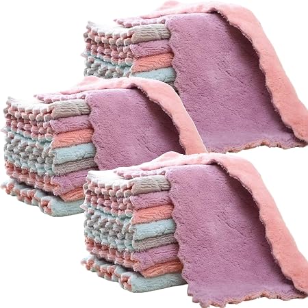 24 Pack Kitchen Cloth, Microfiber Dish Towels Washcloths, Super Absorbent Coral Velvet Dishtowels, Premium Cleaning Clot