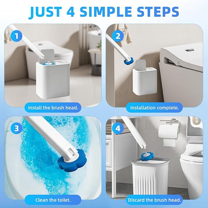 Disposable Toilet Brush with 48 Refills, ,Toilet Bowl Cleaner,Toilet Cleaning Supplies,Toilet Bowl Brush,automatic lid-opening and closing toilet brush with Holder for Bathroom Deep Cleaning & Hygiene
