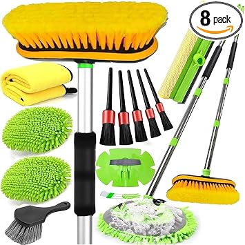 62'' Car Wash Brush with Long Handle, Car Wash Kit with Tire Brush, Tower, Window Squeegee, Chenille Microfiber,Car Deta