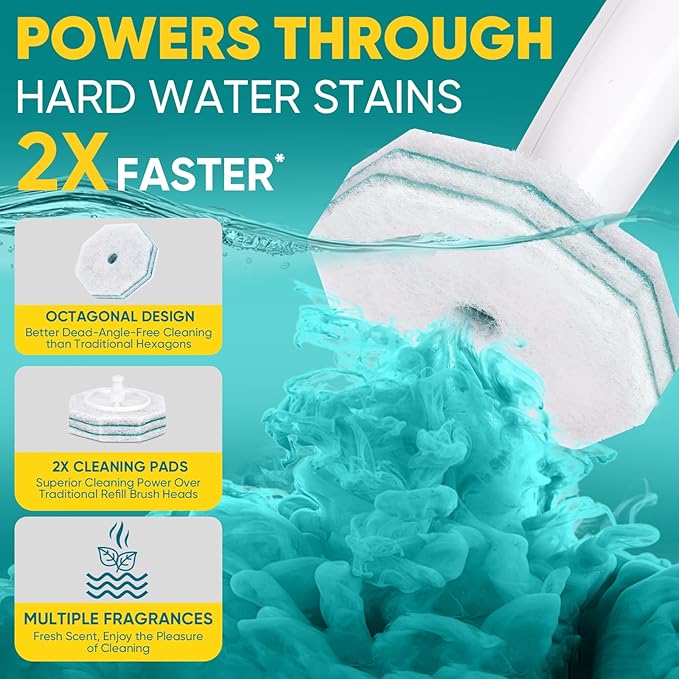 30Ct Aromative Toilet Brush Refills, Toilet Bowl Cleaner Refills, Double-Layer Cleaning Pads Added, Compatible with Most Toilet Brushes，Rainforest Scent（Patented）