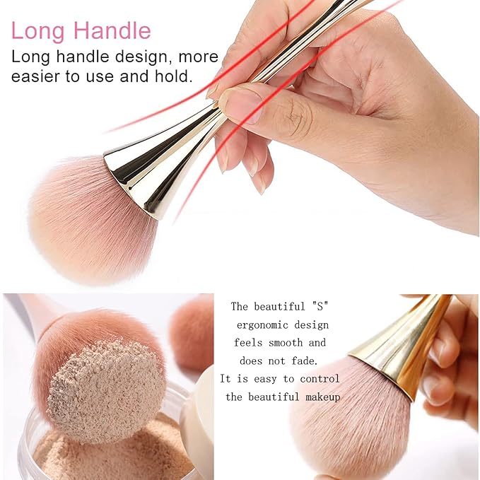 2Pcs Nail Dust Brush Cleaner for Acrylic, Dip Powder, Makeup, Blush - Large Manicure Clean Up Tool - Nail Art Brushes (Gold+Black)