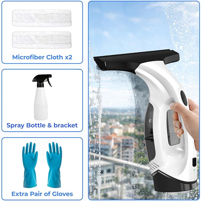Window Vacuum Squeegee Cordless, Electric Window Cleaner Squeegee with 2000Pa Suction, 280mm Wide Blade, 150ml Tank for Shower Glass, Mirrors, Tiles & Car Windows