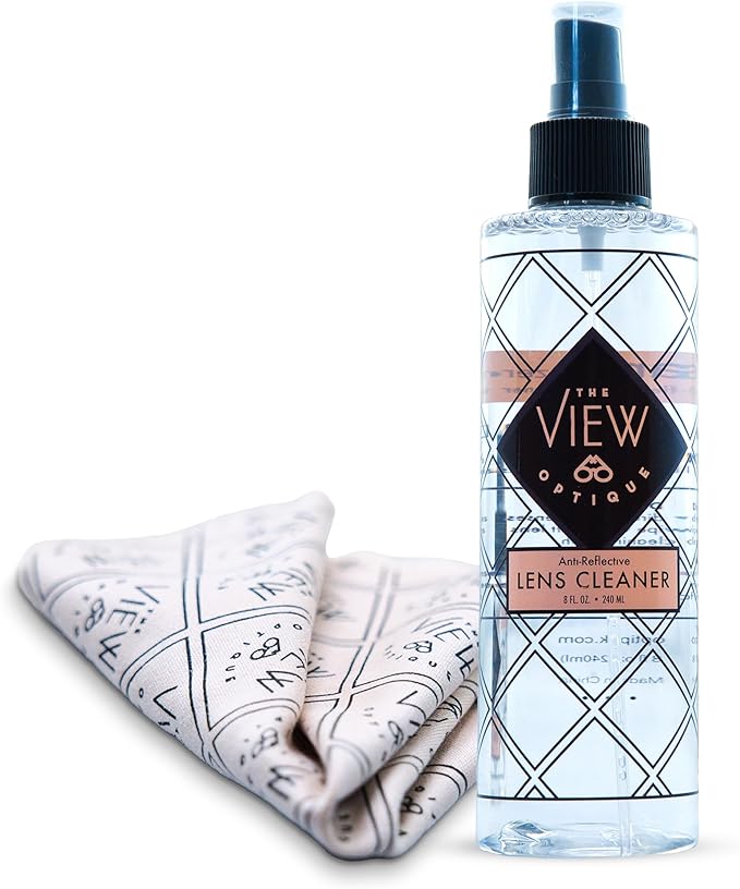 Anti-Reflective Safe Lens Cleaner Spray 8oz Glasses Cleaner Spray with Microfiber Cloth for Eyeglasses, Sunglasses, Camera Lenses & Screens Ammonia-Free 2 Piece Set