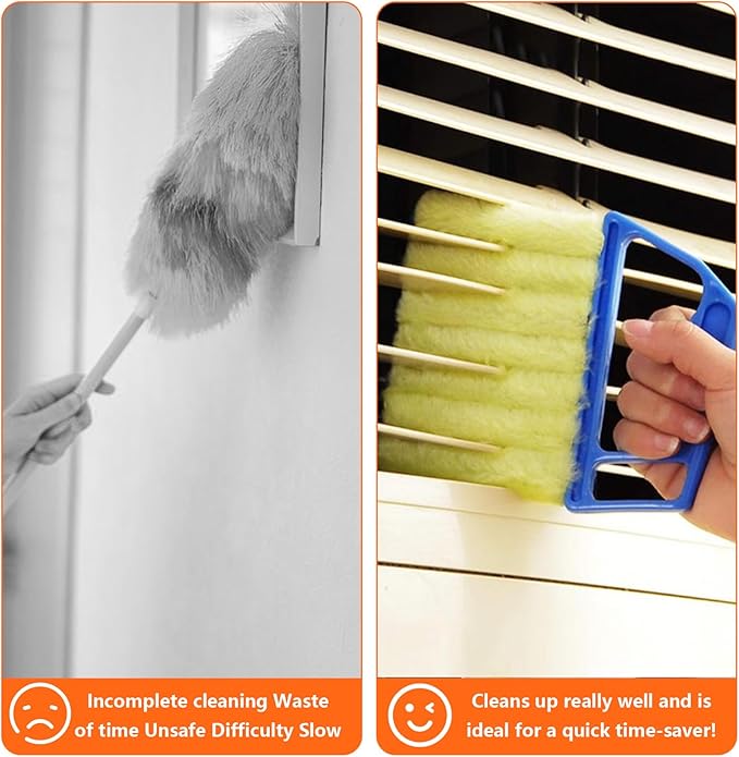 4pcs Window Venetian Blind Cleaner Duster Tool,Blind Duster for Cleaning,Microfiber 7Finger Duster Brush Dusting Cleaner Tool ，for Window Shutters Air Conditioner,with 4 Cloth Cover(Blue/Green)