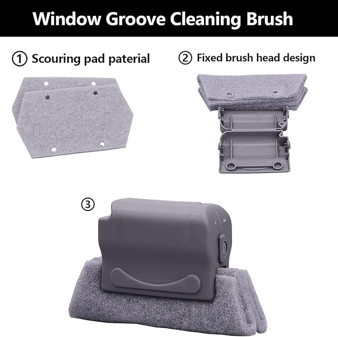 Magic Window Track Cleaner Tool Set - 3 Groove Gap Cleaning Brush + 2 Window Slot Clean Brush with Dustpan + 3 Replacement Cloth