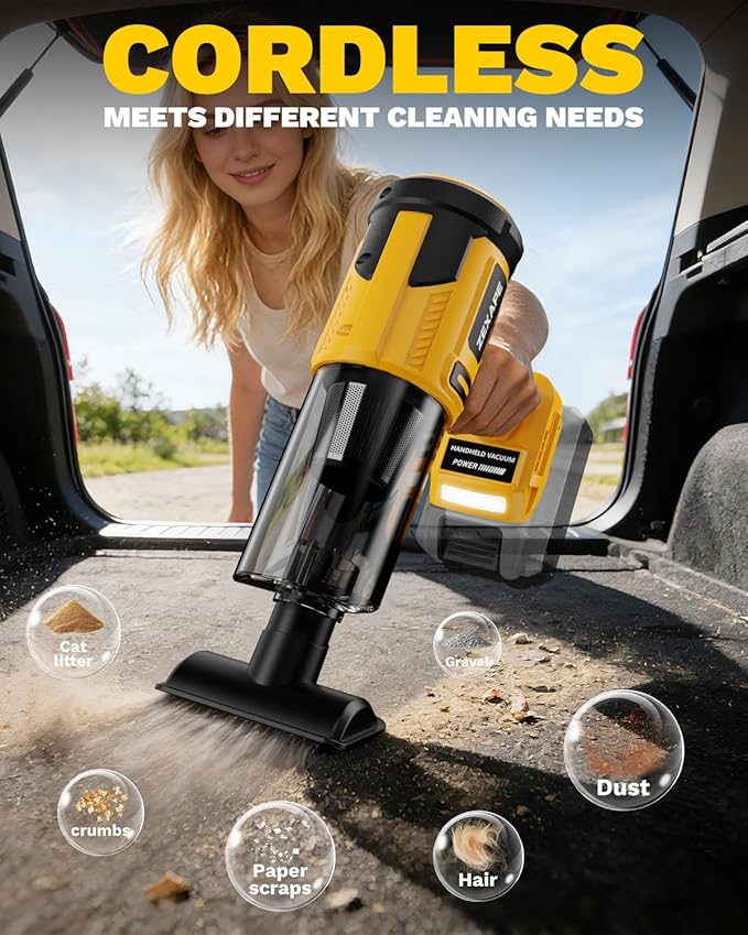 Cordless Vacuum Cleaner for DeWalt Battery, 5 in 1 Lightweight Electric Handheld Vacuum with 3 x HEPA Filter, 20KPA Powerful Suction, 200W Brushless Motor for Carpet,Sofa,Car (Battery Not Included)