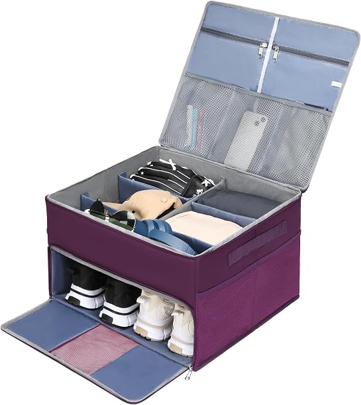 Golf Trunk Organizer for Golf Shoes Clothes Gloves Hats Large Collapsible Golf Storage Box with 4 Dividers Water-Resista