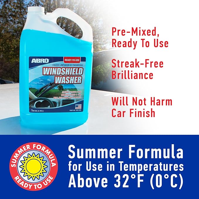 ABRO Car Windshield Cleaner Ready to Use Formula - 1 Gallon, Pre-Mixed, Delivers Streak-Free Cleanliness, Removes Bugs & Tar