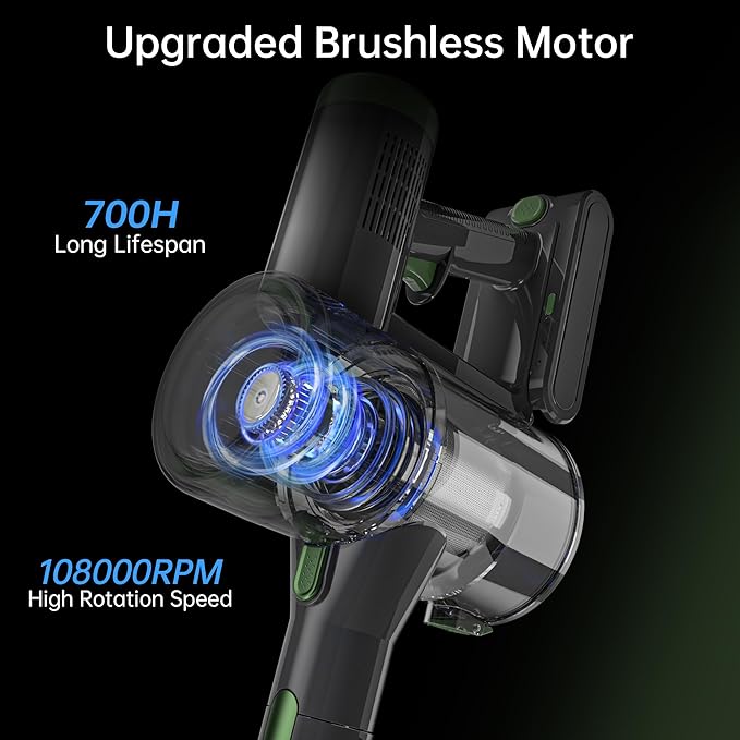 Cordless Stick Vacuum Cleaner, 45KPA Powerful Suction 50Mins Runtime, Lightweight 6-in-1 Vacuum with LED Touch Screen Anti-Tangle for Pet Hair Hard Floor Carpet Home Car