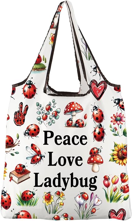 JXGZSO Good Luck Ladybug Symbol Makeup Bag With Zipper Gifts For Women Peace Love Ladybug Cosmetic Bag (Peace Love Ladyb
