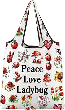 JXGZSO Good Luck Ladybug Symbol Makeup Bag With Zipper Gifts For Women Peace Love Ladybug Cosmetic Bag (Peace Love Ladyb