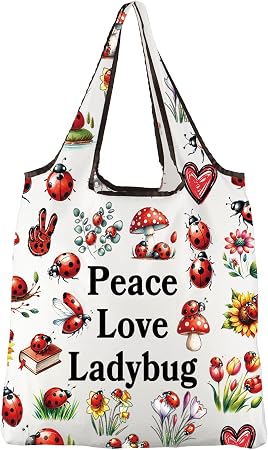 JXGZSO Good Luck Ladybug Symbol Makeup Bag With Zipper Gifts For Women Peace Love Ladybug Cosmetic Bag (Peace Love Ladyb