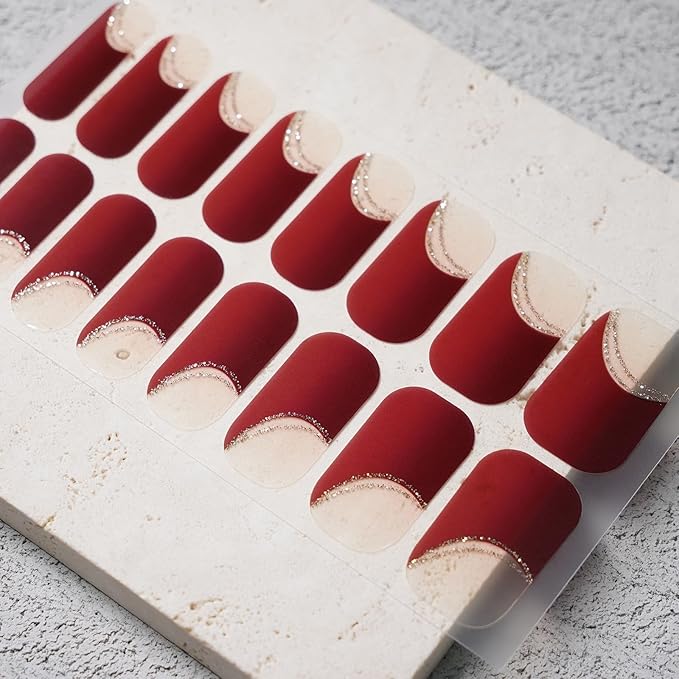 Nail Polish Strips, 32PCS Salon Quality Wraps, Long Lasting Gel Nail Stickers for Women Easy Apply& Remove (Parisian Red)