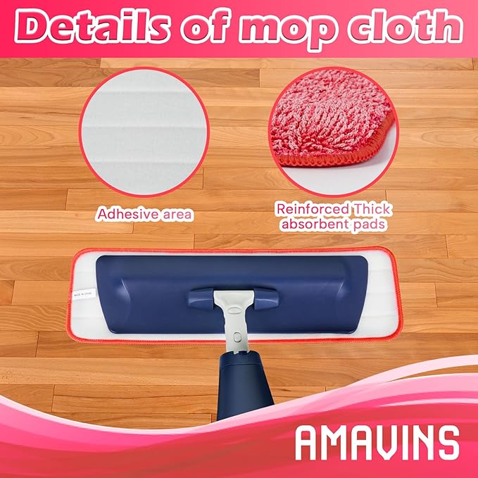 AmaVins 3 Pack Microfiber Cleaning Pads, Reusable Microfiber Mop Pads for 18 Inch Mop, Hardwood Floor Replacement Cleaning Mop Pads, Machine Washes