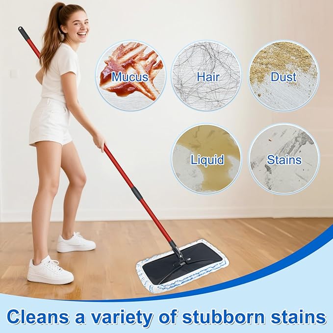 Microfiber Flat Mops for Floor Cleaning Ocedar Hardwood Floor 'N More Mop, Large Surface Dust Flat Mop with 2 Reusable Pads & 1 Extendable Handle, Washable Hardwood Floors Mopping to Dry and Wet Clean