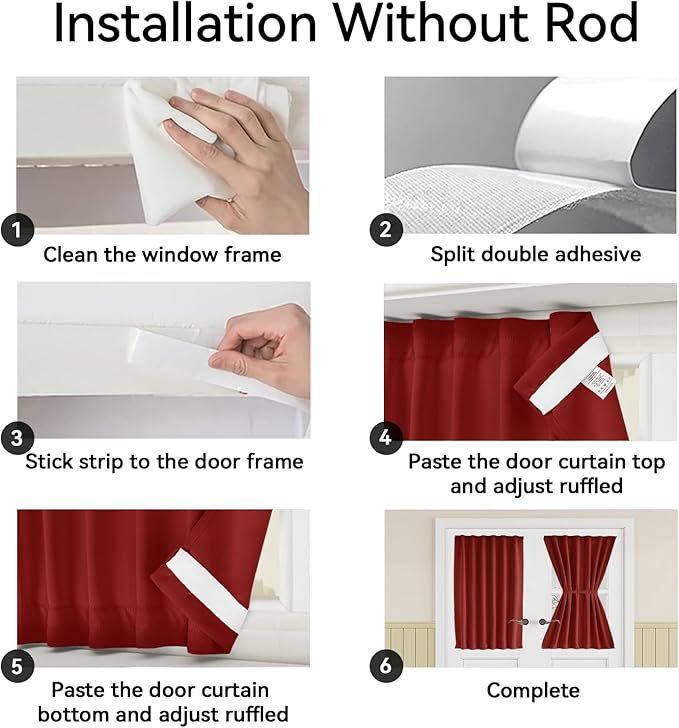 Vatge Christmas Red Door Curtains for Doorways - French Door Curtain Panel with Tieback for Front Door, 1 Panel, W54 x L72, Red
