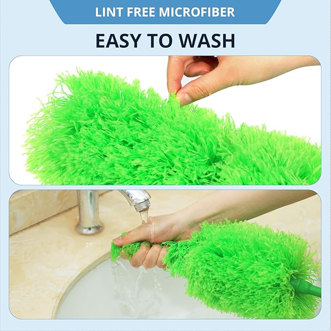 ZZ LAZYCOTTAGE Ceiling Fan Cleaner Duster, Microfiber Feather Duster with Adjustable 91.5" Telescopic Pole & Flexible Head, Extended Dusters for Ceiling Fan, Vents, Home, Blinds, Cars