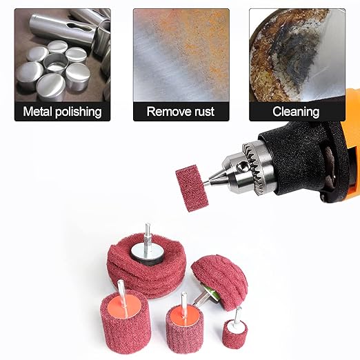 6PCS Non Woven Abrasive Buffing Polishing Wheel Drill Attachment Set,Scouring Pads Power Scrubber Cleaning Kit (red)