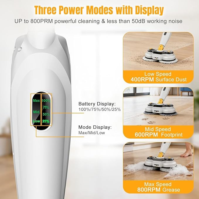 Cordless Electric Mop for Dewalt 20V Battery (NO Battery), 2 in 1 Spin Mop & Electric Floor Scrubber Machine with LED Light & Water Spray, 800 RPM Rotating Electric Mops for Floor (White Yellow)