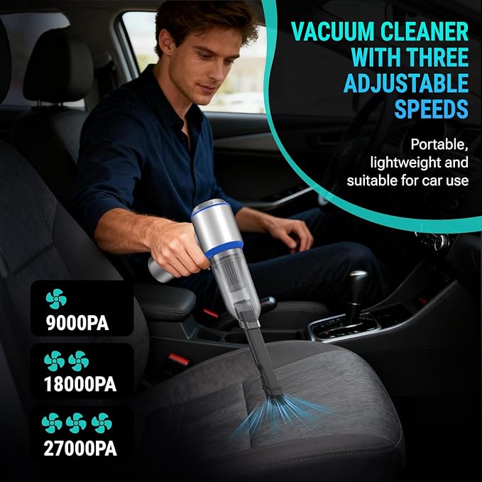 Yomile Mini Vacuum Cleaner, 2 in 1 27000PA Brushless Car Vacuum &250000RPM Air Duster 9000mAh Battery Air Blower Wireless Handheld Vacuum for Car,Office and Home (27Kpa)