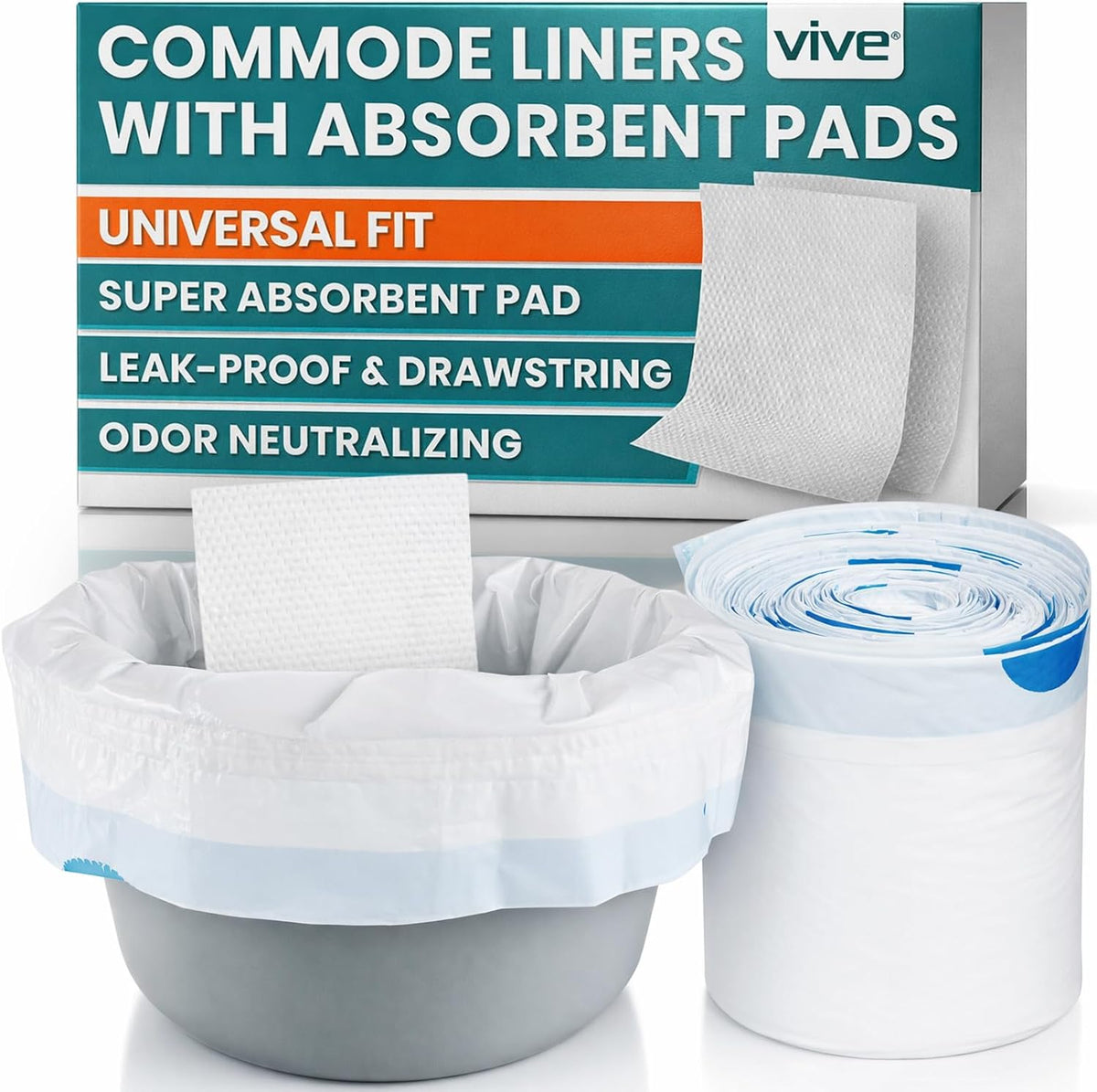 Commode Liners with Absorbent Pads - Portable Toilet Bedside Chair