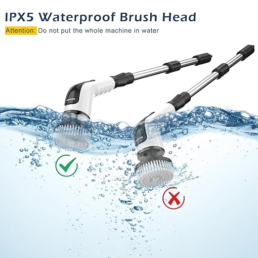 Bomves Electric Spin Scrubber, Cordless Cleaning Brush Scrubber for Home, 8 Replaceable Brush Heads-90Mins Work Time, 3 Adjustable Size, 2 Speeds for Bathroom Shower Bathtub Glass Car