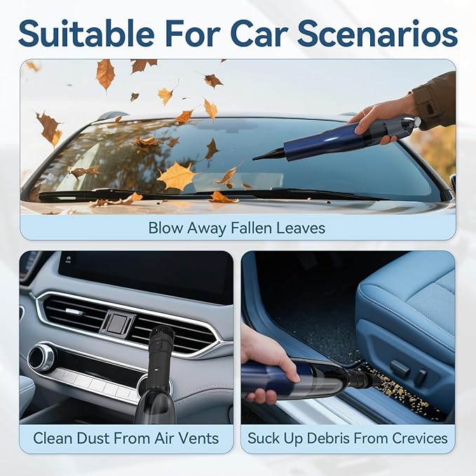 Handheld Vacuum Car Vacuum, 2 in 1 Air Duster Mini Vacuum Cleaner Small Portable Rechargeable Car Seats, Home, Quick Cleanup, Strong Suction, Lightweight, Includes Crevice Nozzle & Brush -H2