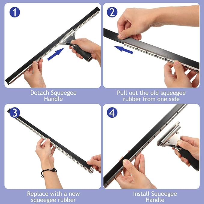 Boao 4 Pieces Replacement Squeegee Rubber Blade 18 Inch Refill Silicone Replacement Rubber Squeegee for Windows, Glass, Shower Doors Household Cleaning