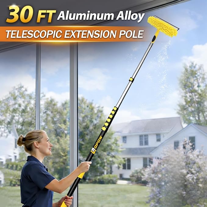 36ft Squeegee Window Cleaner with Extension Pole,2 in 1 Window Cleaning Tool with 8-Stage Telescopic Pole & Rotatable Head,Window Washing Equipment for Solar Panel, RV, Indoor/Outdoor Window,Car Glass