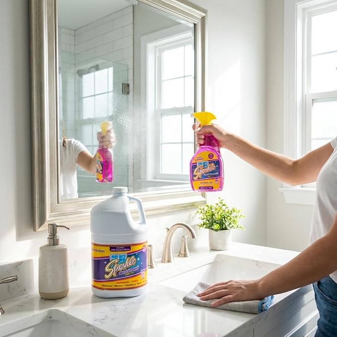 Sparkle Glass Cleaner Refill 1 Gallon (128 Fl Oz) – Ammonia-Free Heavy Duty Streak-Free Formula for Windows, Mirrors & Glass (Pack of 2)
