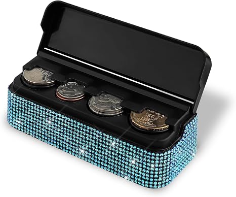 Bling Coin Holder for Car, Car Change Holder, Crystal Rhinestone Vehicle Change Organizer Box, Bling Car Interior Access