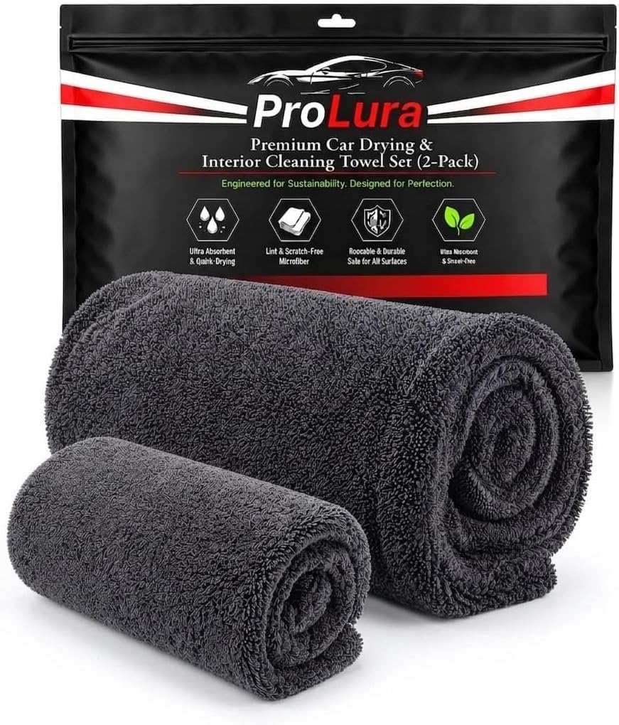 Microfiber Car Drying Towel & Interior Cleaning Cloth Set (2-Piece), 1300 GSM 24” x 36” Twisted Loop + 550 GSM 16” x 16” Coral Fleece, Streak-Free, Scratch-Free, Auto Detailing for Cars, Trucks & SUV