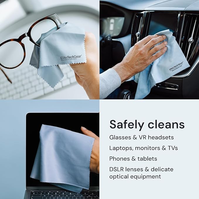 Elite Tech Gear Large Microfiber Cleaning Cloth (13-Pack) - 1-pc 12" x 12" and 12-pc 6"x7" - Glasses Cleaning Cloth for TV Screens, Camera Lenses and Tablets (Blue)