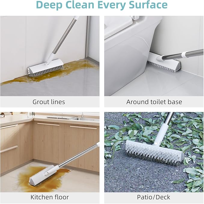 MOPALL Floor Scrub Brush with Long Handle 55", Dual-Sided Stiff Bristle Grout Brush with 180° Rotatable V-Shape Head, Heavy Duty Shower Cleaning for Bathroom Tile, Patio, Deck, Garage, Pool & Corner
