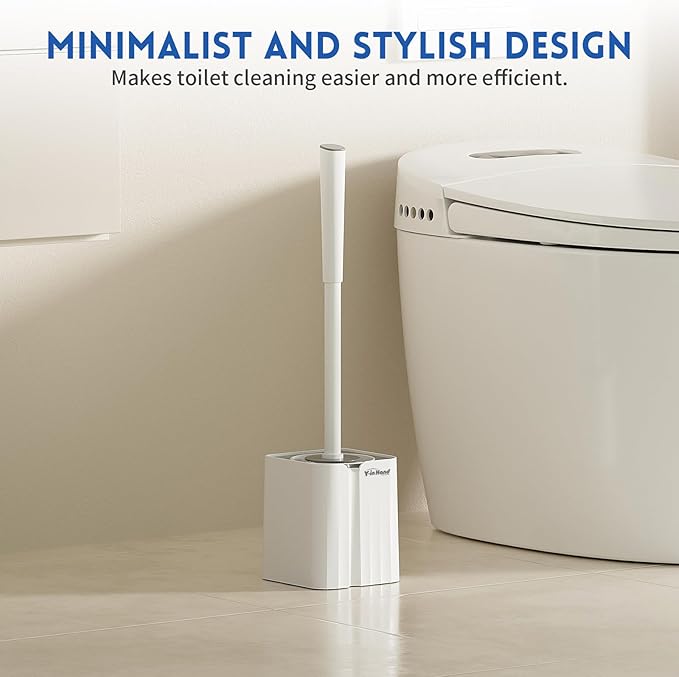 Y-in Hand Toilet Brush and Holder Set, 2 Pack Toilet Scrubber, Compact Size for Storage and Organization, Bathroom Accessorie, Easy to Assemble, Classic PP Bristle, Wall Mountable. - White