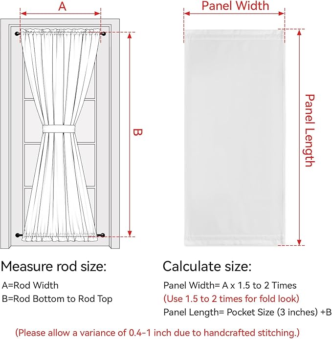 Vatge 50% Sunlight Blocking French Door Curtain - Self Adhesive Sidelight Curtains for Front Door, 1 Panel, W25 x L80, Greyish White