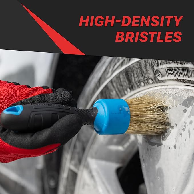 Maxshine Stubby Detailing Brush - Premium Detail Brush with 100% Natural Boar Hair Mixed Fiber for Auto, Wheels, Engine, Interior, Air Vents Cleaning - Bestselling Tool - Blue