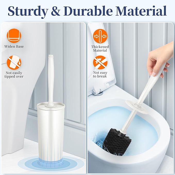 Toilet Bowl Brush Holder Set: 2 Pack Modern Deep Cleaning Bathroom Toilet Scrubber with Caddy for Rv - Rim Decorative Accessories Cleaner Brushes for Toilet (C-White) 3