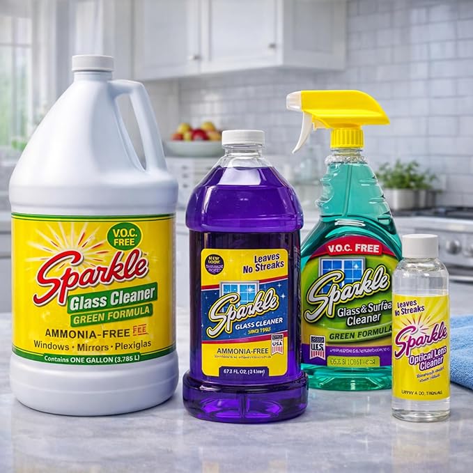 Sparkle Glass Cleaner Refill 1 Gallon (128 Fl Oz) – Ammonia-Free Heavy Duty Streak-Free Formula for Windows, Mirrors & Glass (Pack of 1)