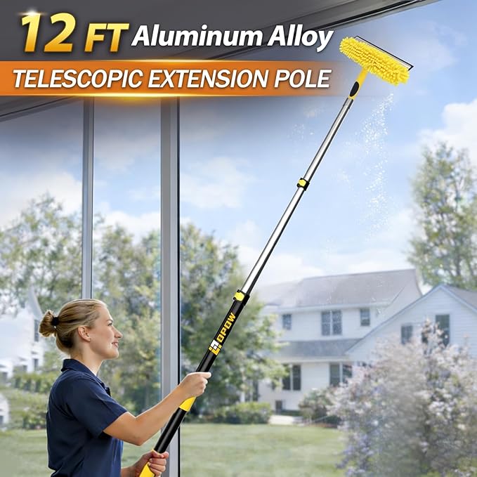18ft Squeegee Window Cleaner with Extension Pole,2 in 1 Window Cleaning Tool with 3-Stage Telescopic Pole & Rotatable Head,Window Washing Equipment for Solar Panel, RV, Indoor/Outdoor Window,Car Glass