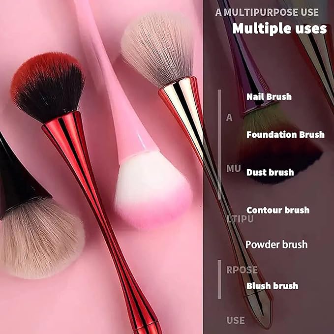 2Pcs Nail Dust Brush Acrylic Nail Brush Cleaner Nail Brushes for Cleaning Dust Large Dip Powder Brush Makeup Blush Brush Manicure Remover Brush Nail Art Tools (Red+Black)